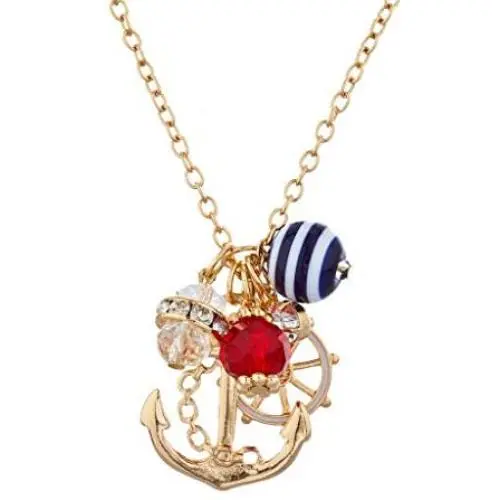 LUX ACCESSORIES Gold Tone Nautical Cluster Anchor Ship Wheel Charm Necklace LUX ACCESSORIES Gold Tone Nautical Cluster Anchor Ship Wheel Charm Necklace