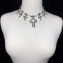 Gypsy Jewels 7 Stone Cross Western Style Scroll Detailed Silver Tone Statement Necklace & Earrings Set
