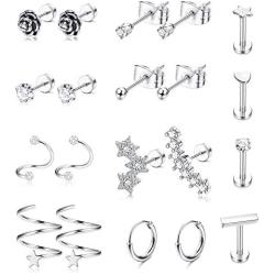 LOYALLOOK 16G 316L Stainless Steel Tragus Helix Cartilage Earrings Piercing Labret Lip Stud Earring Hoops for Men Women Body Piercing Jewelry