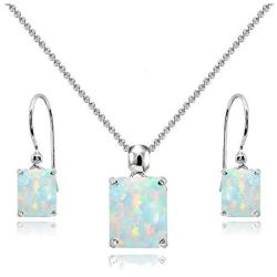 Sterling Silver Genuine or Synthetic Gemstone Octagon-Cut Solitaire Drop Dangle Earrings & Necklace Set