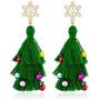 Lightweight Christmas Tree Tassel Beaded Earrings, Bohemian Dangle Drop Green Earrings, Twined with Colored Beads Earring for Women Girls Gift