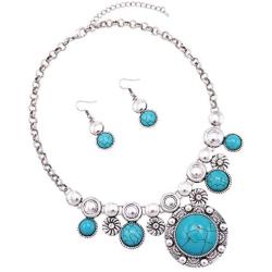 Rosemarie Collections Women’s Western Style Circular Turquoise Concho Statement Necklace Earrings Set