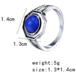 XCFS Antique Silver Plated Vampire Diaries Merchandise The Originals Klaus Mikaelson Band Ring KOL Mikaels Blue Stone Pattern Souvenir Daylight Mens Rings,Size6-12