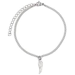 Its All About...You! 7.5” - 9.5” Stainless Steel Ankle Bracelet with Alloy Mini Angel Wing 52C