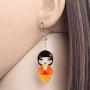 WEVENI Acrylic Japanese Kimono Girl Doll Earrings Dangle Drop Cute Jewelry For Women Girls Novelty Gifts