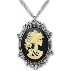 Gothic Lolita Skull Cameo in Pewter Frame Pendant Necklace