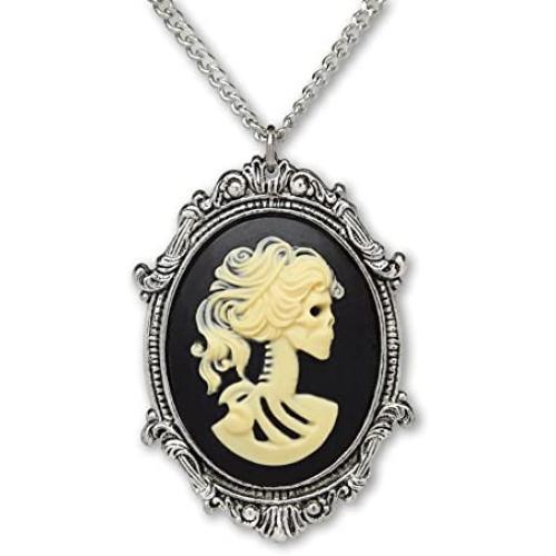 Gothic Lolita Skull Cameo in Pewter Frame Pendant Necklace