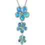 Sterling Silver Synthetic Blue Opal 3 Plumeria Pendant Necklace, 16+2'' Extender
