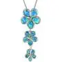 Sterling Silver Synthetic Blue Opal 3 Plumeria Pendant Necklace, 16+2'' Extender