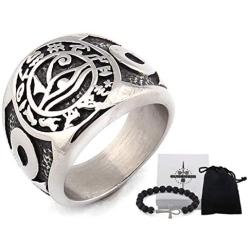 Gungneer Stainless Steel Ring Egyptian Eye of Horus Cross of Life Ankh Pharaoh Vintage Jewelry Talisman Accessories