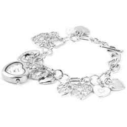 Shop LC Birthday Heart Multi Charm Bracelet Watch for Women STRADA White Austrian Crystal Enamled Japanese Movement Water (Rosetone/Goldtone/silver)