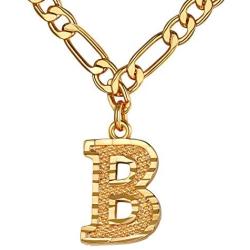 ChainsHouse Initial Letter Pendant Necklace Mens Womens Capital Letter Yellow Gold Plated A-Z 26 Alphabet Name Jewelry 16''+2'' Adjustable Stainless Steel Figaro Chain Personaziled