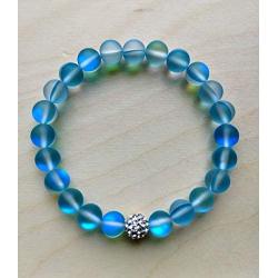 Hope Inspired Mystic Mermaid Glass Bracelet with 8 mm Blue Moonstone Beads