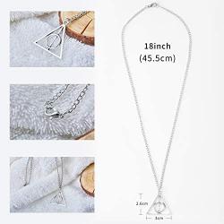 ZST Harry Potter Necklace Set Time Turner Deathly Hallows Pendant Necklace for Harry Potter Fans Collection or Decorations Magical Cosplay Costume Jewelry Merchandise（Silver ）