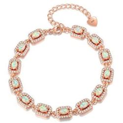 CiNily Adjustable Fire Opal Bracelets for Women Girls 18K White Gold/Rose Gold Plated Gemstone Bracelet Opal Jewelry Gifts