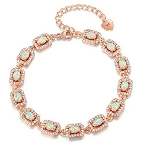 CiNily Adjustable Fire Opal Bracelets for Women Girls 18K White Gold/Rose Gold Plated Gemstone Bracelet Opal Jewelry Gifts