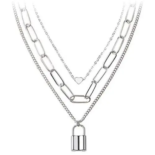 BVROSKI Lock Key Pendants Chains Necklace Set for Eboy Egirl Men Male Emo Goth Women Teen Girls Boys, Stainless Steel Jewelry Pack for Pants Punk Play BVROSKI Lock Key Pendants Chains Necklace Set for Eboy Egirl Men Male Emo Goth Women Teen Girls Boys, Stainless Steel Jewelry Pack for Pants Punk Play