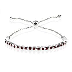 Sterling Silver Genuine, Created or Simulated Gemstone 2mm Round Bezel-Set Adjustable Dainty Tennis Bracelet