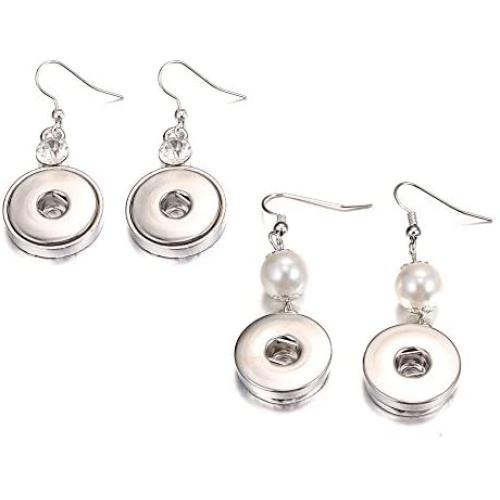 Lovglisten 2 Pair Snap Earrings 18mm Snap Buttons Earrings Charm Jewelry Dangle Earrings (2)