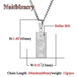 Nsitbbuery Hip Hop Stainless Steel Dollar Bill Tag Pendant Necklace