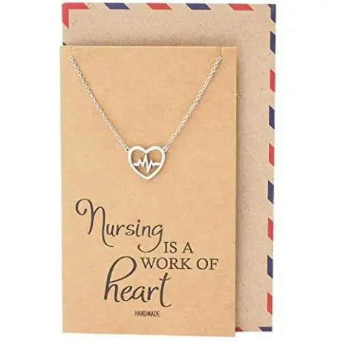 Quan Jewelry EKG Lifeline Pulse Heartbeat Charm Open Heart Pendant Necklace, Best Girt for Nurses with Inspirational Quote on Greeting Card