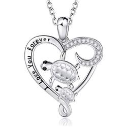 AONED Sea Turtle Necklace for Women Girls | S925 Sterling Silver Heart Pendant Ocean Jewelry Gifts for Turtle Lovers Wife Girlfriend