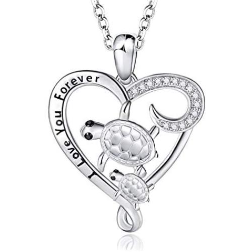 AONED Sea Turtle Necklace for Women Girls | S925 Sterling Silver Heart Pendant Ocean Jewelry Gifts for Turtle Lovers Wife Girlfriend