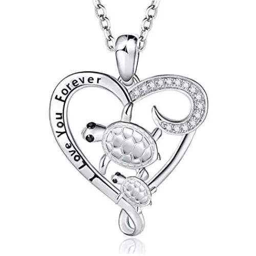 AONED Sea Turtle Necklace for Women Girls | S925 Sterling Silver Heart Pendant Ocean Jewelry Gifts for Turtle Lovers Wife Girlfriend