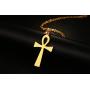 XUANPAI XP Unisex Simple Rhinestone Stainless Steel Key of The Nile Egyptian Ankh Cross Necklace for Women Men