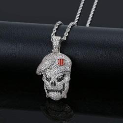 Moca Jewelry Hip Hop Iced Out Bling Personality Skull Pendant 18K Gold Plated Chain Necklace for Men Women