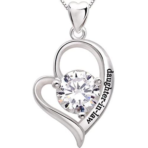 ALOV Jewelry Sterling Silver Daughter-in-Law Love Heart Cubic Zirconia Pendant Necklace