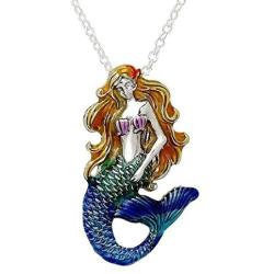 DianaL Boutique Beautiful Silver Tone Mermaid Necklace Enameled Hand Painted Gift Boxed Fashion Jewelry