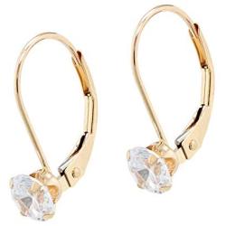 Quality Jewels 14k Gold Earrings, Yellow Gold Dangle Earrings with Round Cubic Zirconia Stone and Easy-to-Use Secure Leverback Clasp