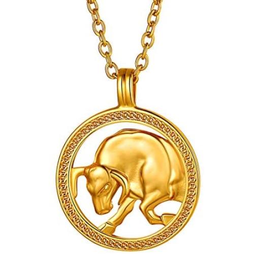 FindChic Horoscope Necklaces for Women Men Zodiac Sign Disc Pendant Coin Necklaces Stainless Steel/18K Gold Plated Two Tone Jewelry Personalized Birthday Gift