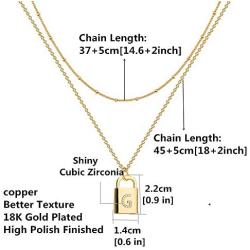 A-Z Initial Letters Pendant Lock Necklace Yellow 18K Gold Plated Alphabet Name Necklace Personalized Dainty Charms Double Multilayer Necklace Bead Chain Choker Necklace Jewelry Gift for Women or Girls