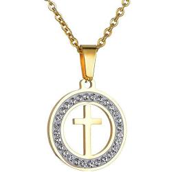 Jude Jewelers Stainless Steel Round Shape Christian Cross Cubic Zircon Pendant Necklace