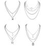 Finrezio 4Pcs Layered Chain Necklaces Set for Women Men Punk Heart Cuban Chunky Chain Necklace Statement Butterfly Lock Key Pendant Necklace