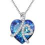Blue Heart Crystal Pendant Necklace Sterling Silver Love Jewelry Gifts for Daughter Girlfriend Birthday Christmas