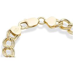 Miabella 18K Gold Over Sterling Silver Italian 9mm Double Curb Link Chain Bracelet for Women Men, 6.5, 7, 7.5, 8 Inch 925 Charm Bracelet Made in Italy