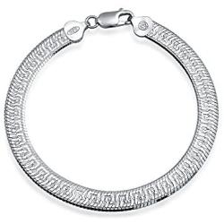 Herringbone Reversible Flat Greek Key Design Flexible Strong Chain For Women Bracelet 925 Sterling Silver Made In Italy