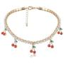 Cherry Tennis Link Chain Necklace Bling Iced Out Cherry Pendant Necklace Cute Crystal Rhinestone Clavicle Chain Necklace for Women Teen Girls Hip Hop Jewelry Gifts