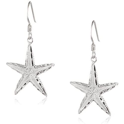 Sterling Silver Diamond Cut Starfish Dangle Earrings