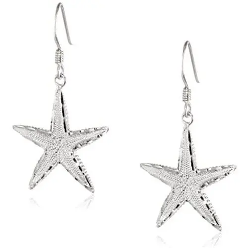Sterling Silver Diamond Cut Starfish Dangle Earrings Sterling Silver Diamond Cut Starfish Dangle Earrings