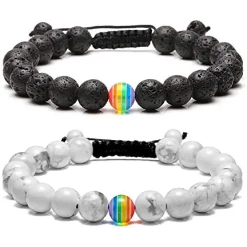 Jovivi Men Women Natural Stone Beaded Bracelet Rainbow LGBT Relationship Couples Bracelets Hematite Tiger Eye Lava Rock Yoga Beads Adjustable Braided Rope Jovivi Men Women Natural Stone Beaded Bracelet Rainbow LGBT Relationship Couples Bracelets Hematite Tiger Eye Lava Rock Yoga Beads Adjustable Braided Rope