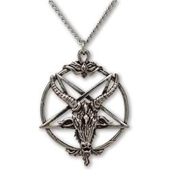 Baphomet Inverted Pentacle Silver Finish Pewter Goat Head Pendant Necklace