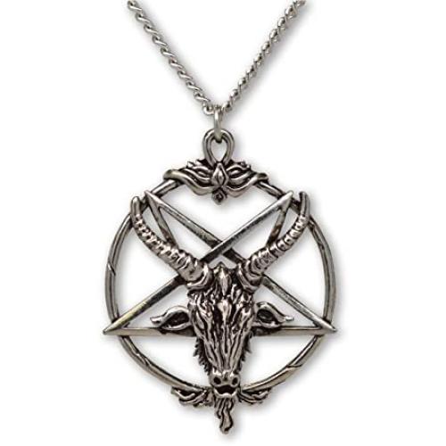 Baphomet Inverted Pentacle Silver Finish Pewter Goat Head Pendant Necklace
