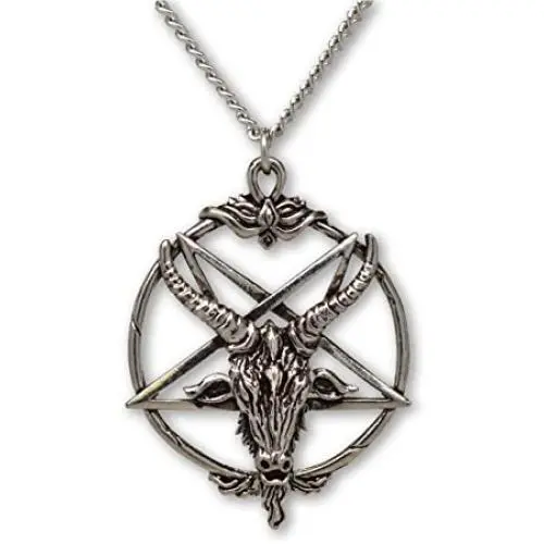 Baphomet Inverted Pentacle Silver Finish Pewter Goat Head Pendant Necklace Baphomet Inverted Pentacle Silver Finish Pewter Goat Head Pendant Necklace