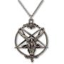 Baphomet Inverted Pentacle Silver Finish Pewter Goat Head Pendant Necklace