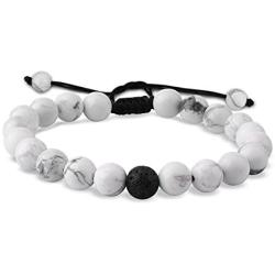 EnjoIt Distance Bracelet Black Matte Agate & White Howlite Energy Stone Beads Bracelet Set Couple Bracelet