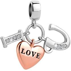 LilyJewelry I Love You Charm Rose Gold Dangle Bead for Bracelet